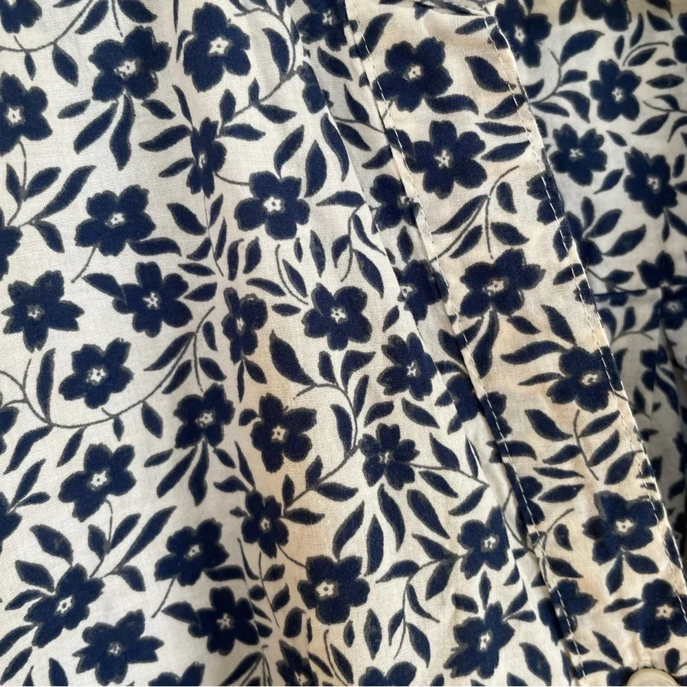 J. Crew Blue and White Puff Sleeve Tie-Front Blouse
